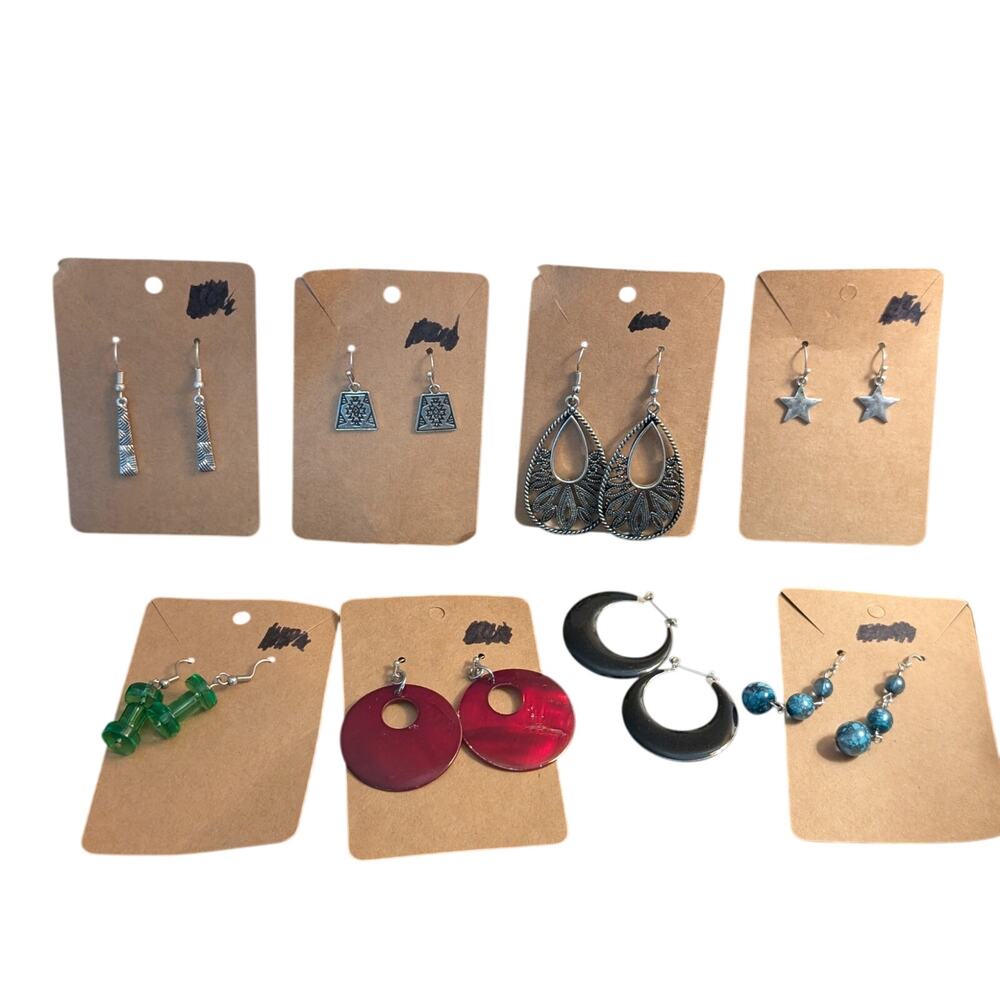 Lot of Eight Pair Silver Tone Dangle/Hoop Earrings